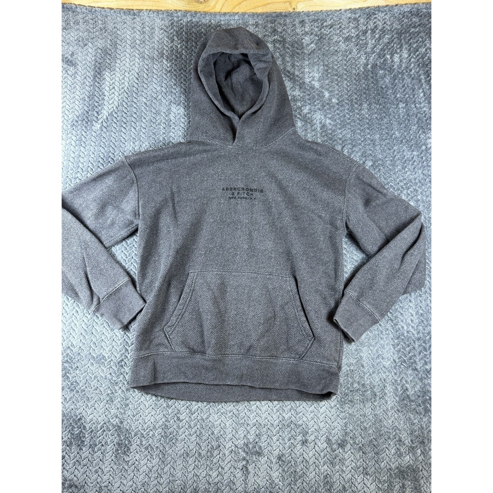 Abercrombie & Fitch Soft A&F Fleece Hoodie Mens XS Gray Herringbone Relaxed Fit